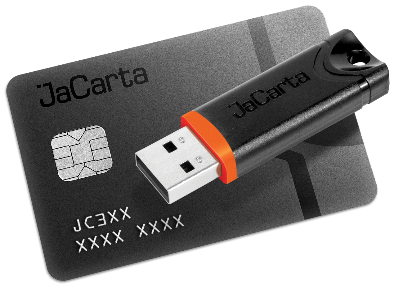 JaCarta PKI/BIO — смарт-карта или USB-токен (в корпусе XL) для строгой двух- и трёхфакторной аутентификации пользователей при доступе к защищённым информационным ресурсам предприятия, безопасного хранения ключей, ключевых контейнеров программных СКЗИ, профилей и паролей.